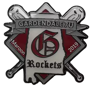 A baseball pin for Gardendale 7u Rockets