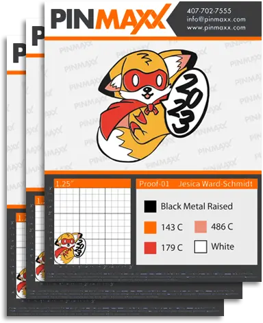 Step 2: Detailed proof document showing color codes and specifications for custom pin production.
