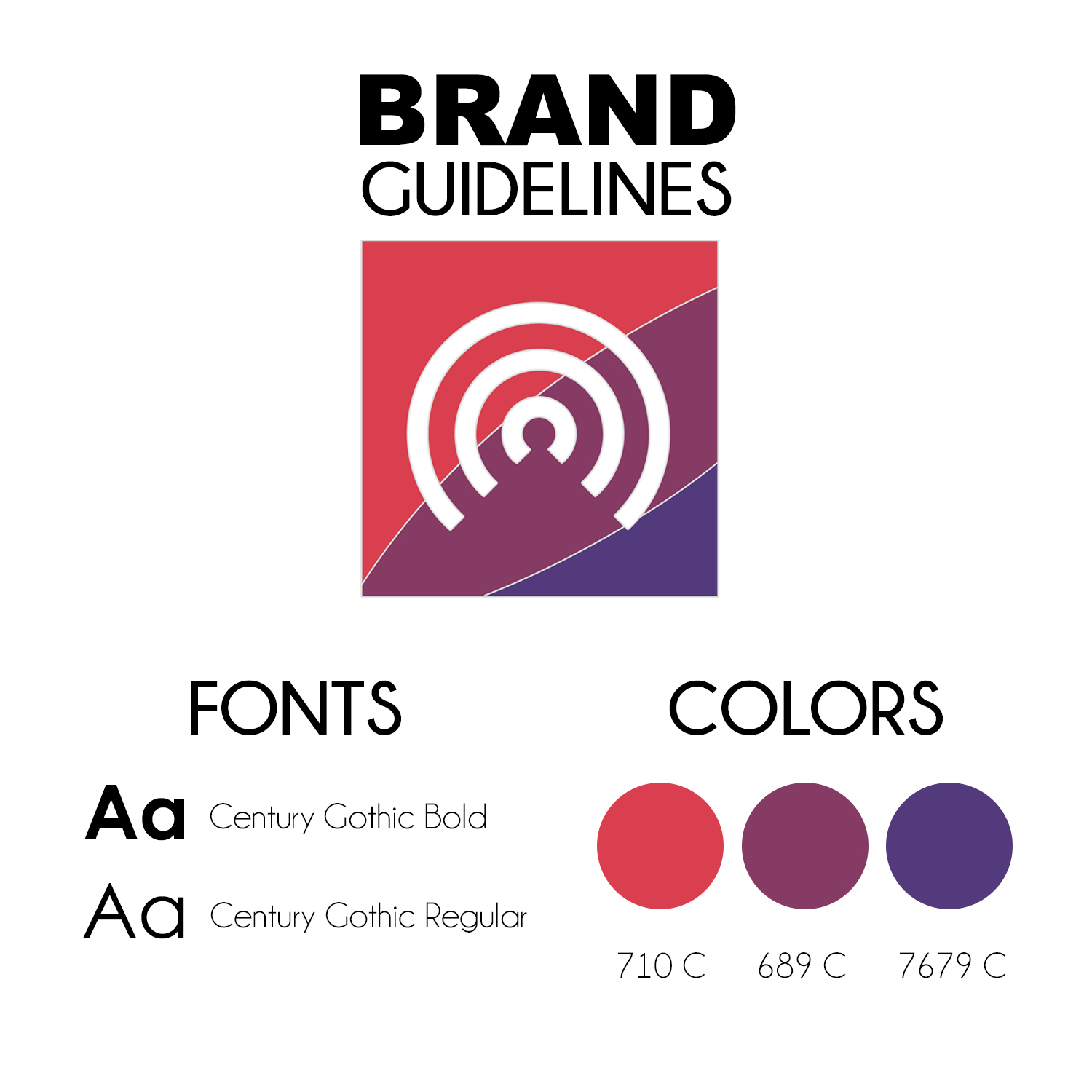 Brand guidelines document showing color specifications for custom pin production.
